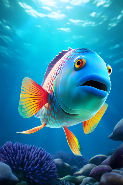 Photo gratuite vue de poissons colorés en 3d