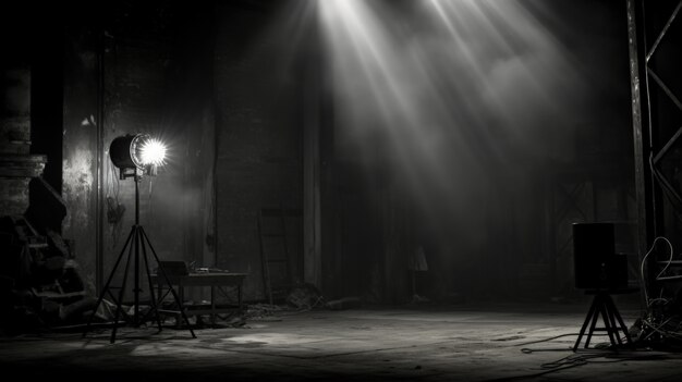 Vue d'un projecteur de lumière noir et blanc pour le théâtre