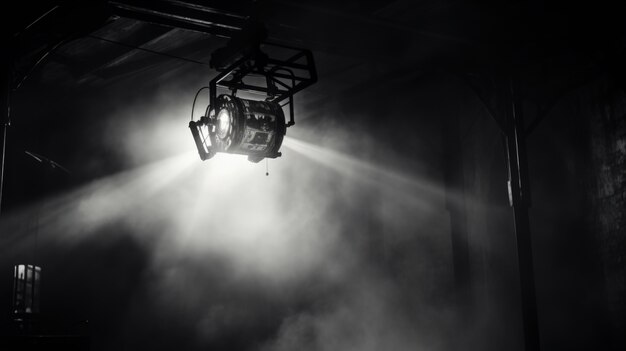 Vue d'un projecteur de lumière noir et blanc pour le théâtre