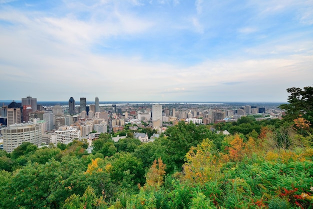 Vue quotidienne de Montréal depuis le Mont Royal avec les toits de la ville