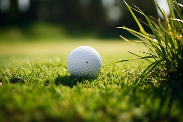 Vue rapprochée de la balle de golf sur l'herbe