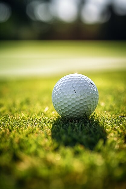 Vue rapprochée de la balle de golf sur l'herbe