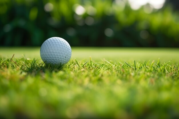 Vue rapprochée de la balle de golf sur l'herbe