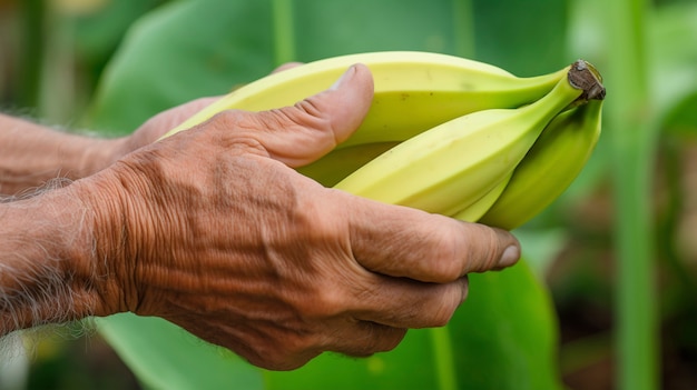 Photo gratuite vue rapprochée des bananes à la main