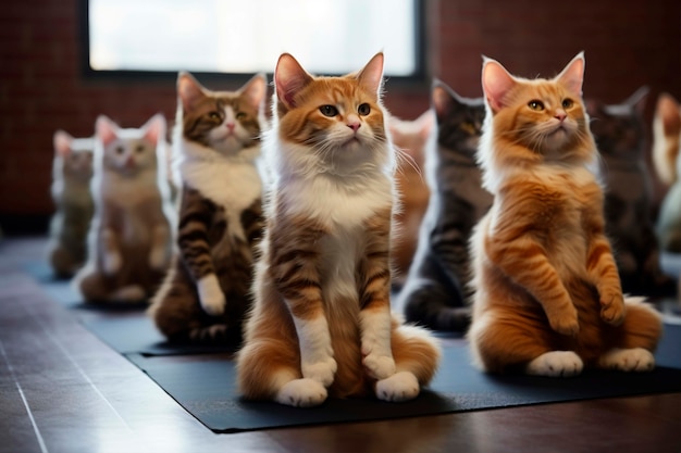 Vue rapprochée de chats faisant du yoga