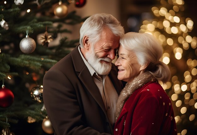 Vue rapprochée d'un couple célébrant Noël