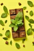 Photo gratuite vue rapprochée de la délicieuse barre de chocolat à la menthe