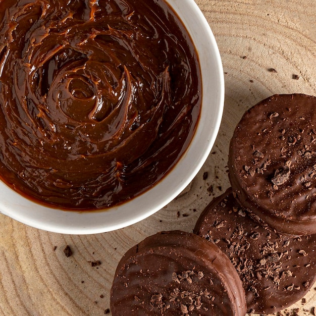 Vue rapprochée de délicieux biscuits alfajores