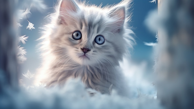 Photo gratuit vue rapprochée du chaton entouré de flocons