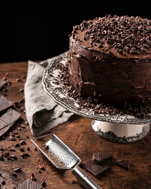 Vue rapprochée du concept de délicieux gâteau au chocolat