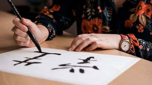 Photo gratuite vue rapprochée du concept d'encre chinoise