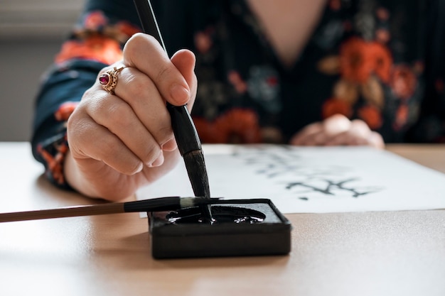 Photo gratuite vue rapprochée du concept d'encre chinoise