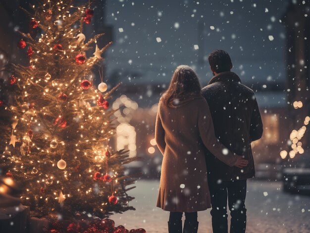 Vue rapprochée du couple la veille de Noël