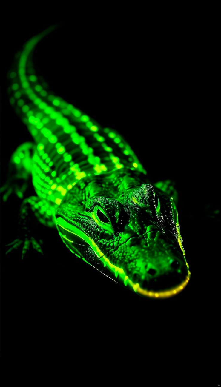 Photo gratuit vue rapprochée du crocodile à la lumière du néon