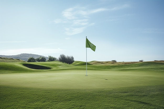 Photo gratuite vue rapprochée du drapeau de la balle de golf