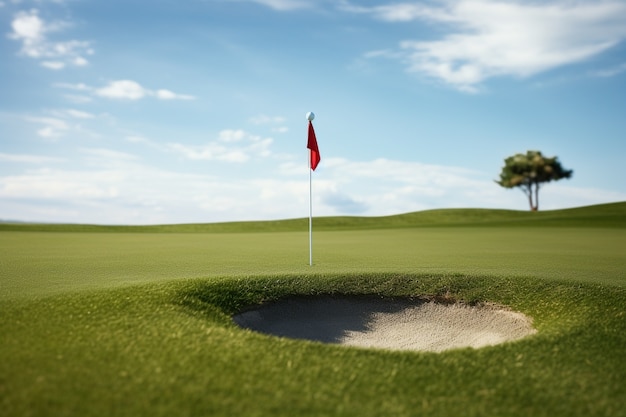 Photo gratuite vue rapprochée du drapeau de la balle de golf