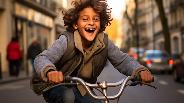 Photo gratuite vue rapprochée du garçon qui fait du vélo