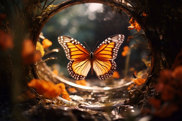 Photo gratuite vue rapprochée du papillon près du miroir