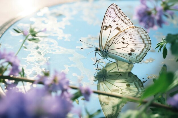 Vue rapprochée du papillon près du miroir