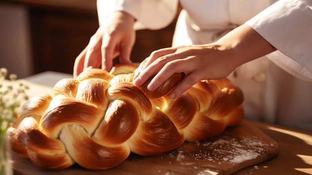 Vue rapprochée du plat de challah pour Hanouka