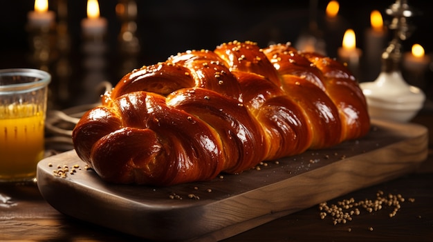 Photo gratuite vue rapprochée du plat de challah pour hanouka