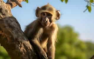 Photo gratuite vue rapprochée du singe dans l'arbre