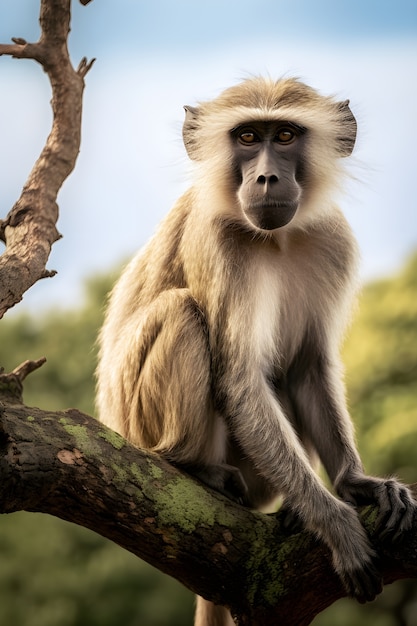 Photo gratuite vue rapprochée du singe dans l'arbre