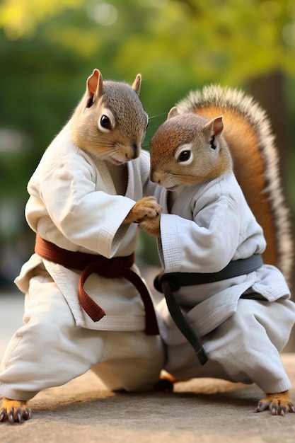 Vue rapprochée des écureuils faisant des arts martiaux