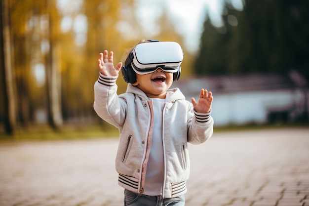 Vue rapprochée de l'enfant portant des lunettes VR intelligentes