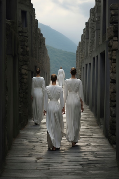 Photo gratuite vue rapprochée des femmes de la grèce antique dans le temple