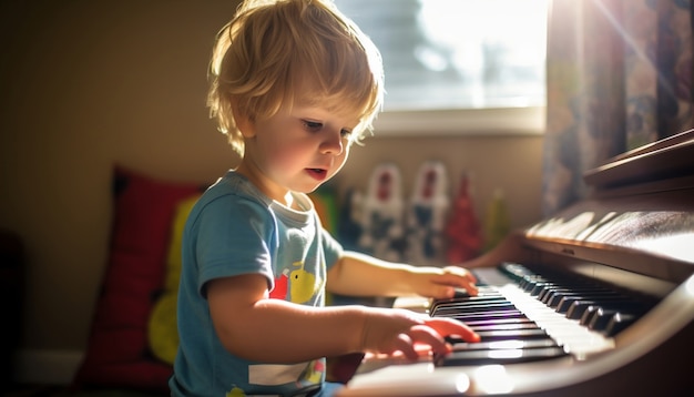 Photo gratuite vue rapprochée d'un garçon jouant du piano