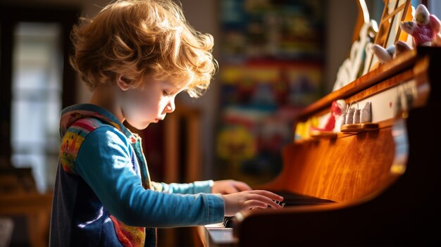Vue rapprochée d'un garçon jouant du piano