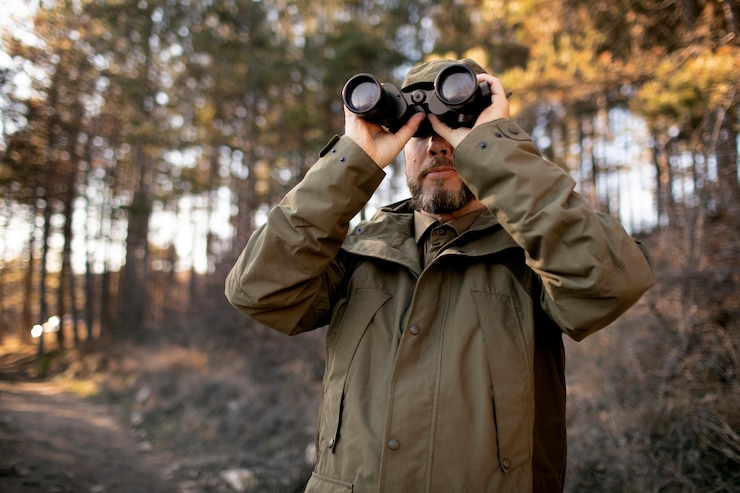 Photo gratuit vue rapprochée d'un garde forestier dans les bois