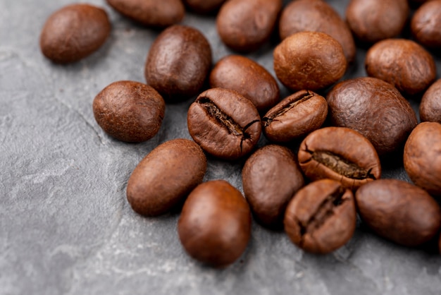 Vue rapprochée des grains de café