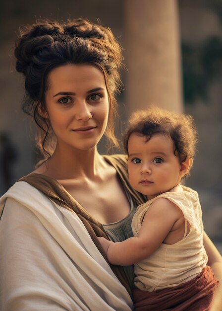 Vue rapprochée de la Grèce antique mère avec bébé