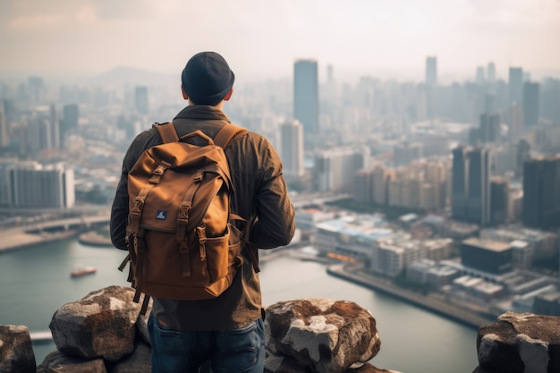 Vue rapprochée de l'homme préparé pour le voyage