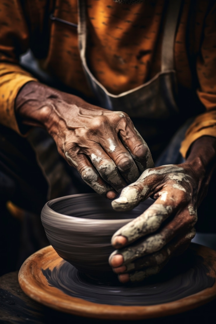 Photo gratuit vue rapprochée des mains travaillant sur la poterie