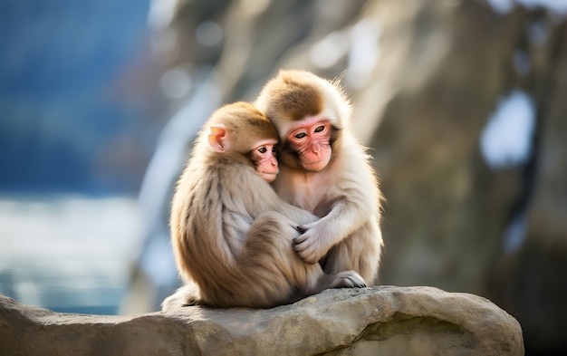 Photo gratuite vue rapprochée de la mère singe qui s'occupe de son bébé