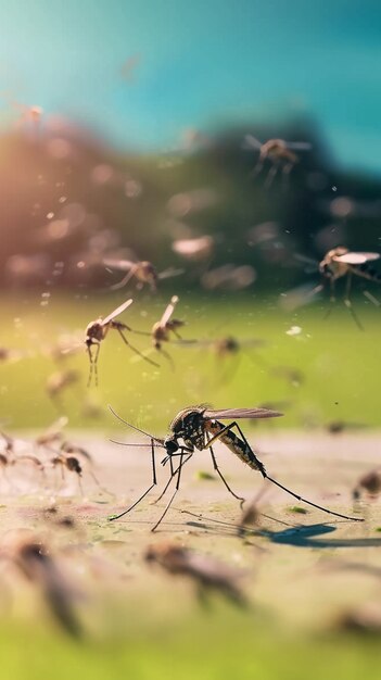 Vue rapprochée des moustiques dans la nature