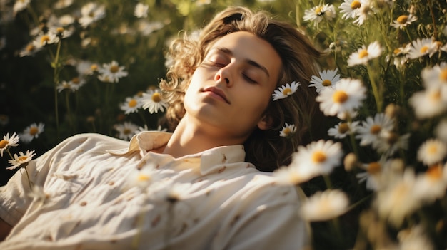 Photo gratuite vue rapprochée d'une personne dans un champ de fleurs