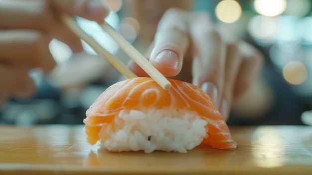 Photo gratuite vue rapprochée d'une personne mangeant du sushi