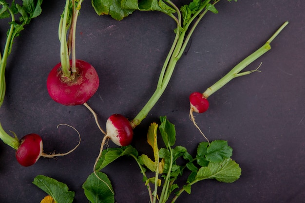 Photo gratuite vue rapprochée de radis rouges sur fond marron avec copie espace 1