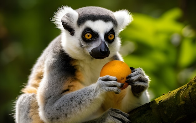 Photo gratuite vue rapprochée d'un singe mangeant des fruits dans la nature