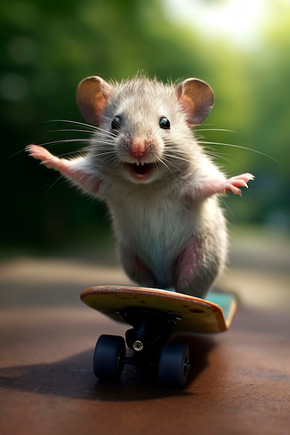 Vue rapprochée de la souris sur le skateboard