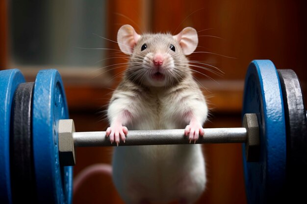 Vue rapprochée de la souris en train de soulever des poids