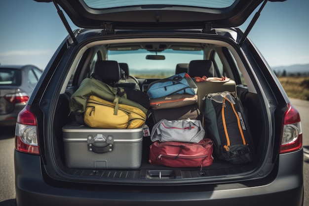 Photo gratuite vue rapprochée d'une voiture emballée pour voyager