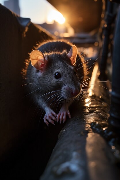 Vue d'un rat dans les égouts de la ville