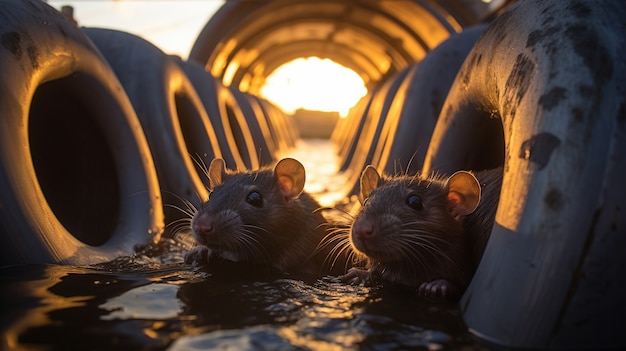 Photo gratuite vue d'un rat dans le tuyau d'égout de la ville