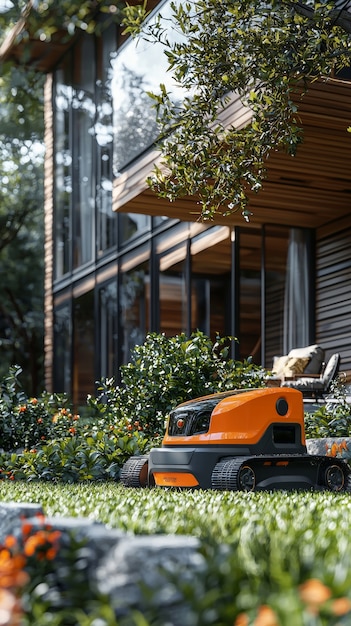 Vue d'un robot qui s'occupe des jardins