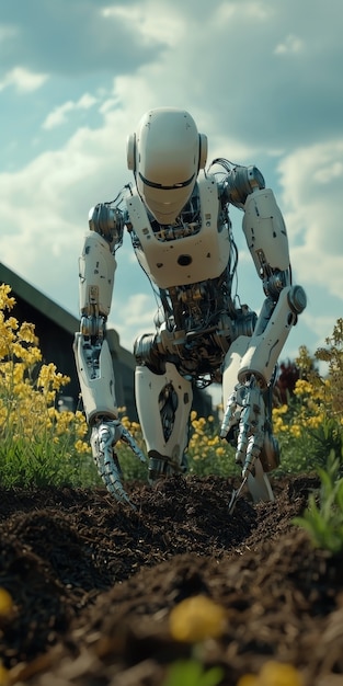 Vue d'un robot qui s'occupe des jardins